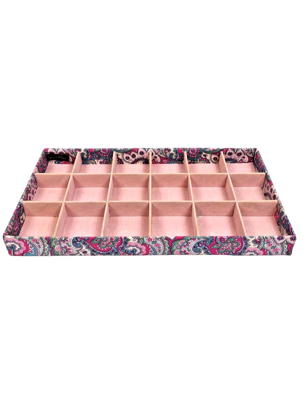 Raymond Waites Floral Fabric Covered Jewelry Box Organizer Tray 16x9x2 Paisley